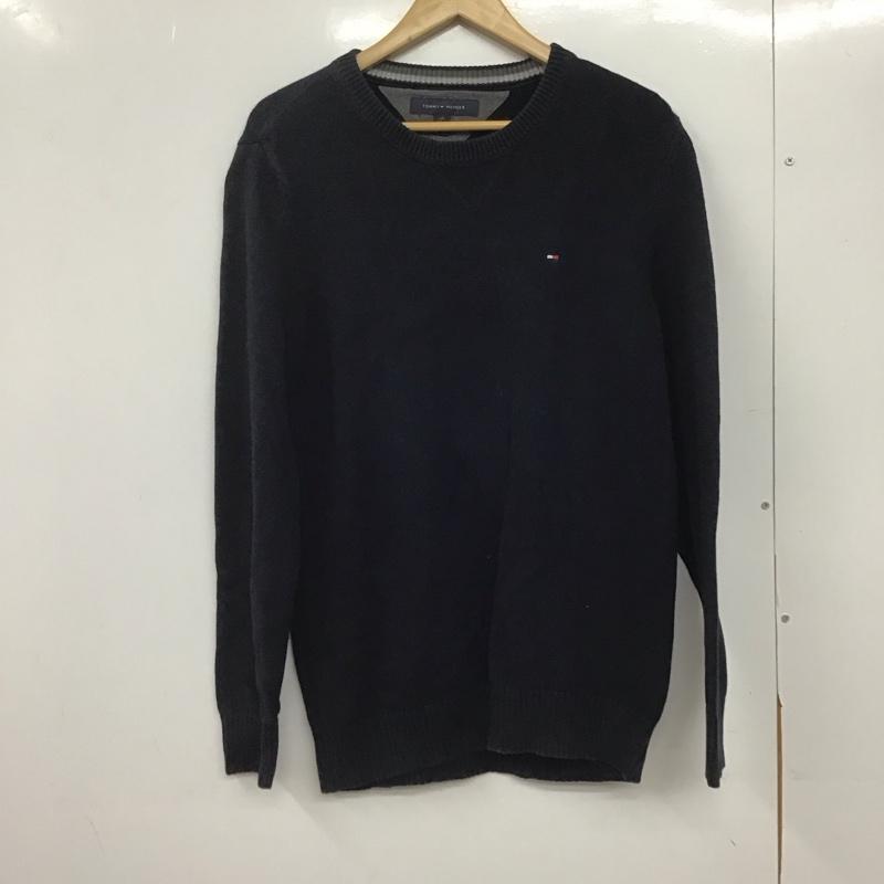 トミーヒルフィガー TOMMY HILFIGER ニット、セーター 長袖 長袖ニットカットソー クルーネック セーター L ロゴ、文字 紺 / ネイビー /  メンズ USED 古着 中古 10145927