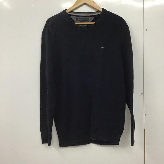 トミーヒルフィガー TOMMY HILFIGER ニット、セーター 長袖 長袖ニットカットソー クルーネック セーター L ロゴ、文字 紺 / ネイビー /  メンズ USED 古着 中古 10145927