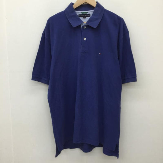 トミーヒルフィガー TOMMY HILFIGER ポロシャツ 半袖 XL ロゴ、文字 紺 / ネイビー /  メンズ USED 古着 中古 10133533