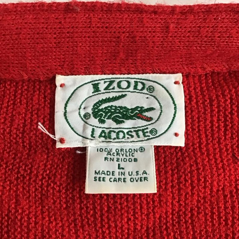 ラコステ LACOSTE カーディガン 長袖 80s USA製　アクリルニット　カーディガン　IZOD L ロゴ、文字 赤 / レッド /  メンズ USED 古着 中古 10118295