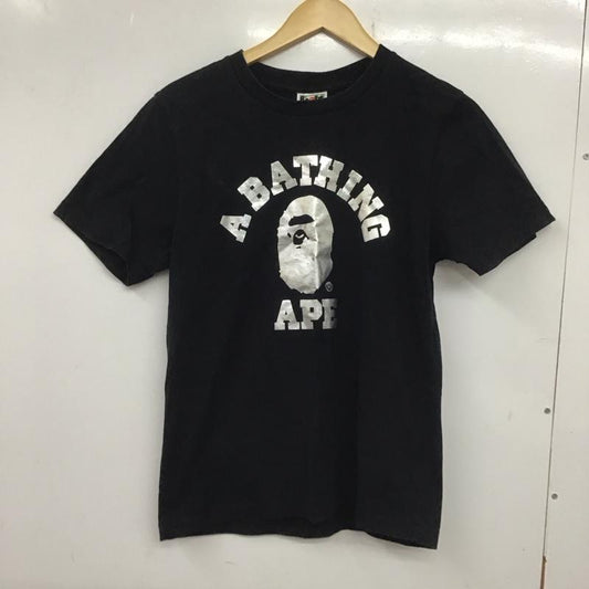 アベイシングエイプ A BATHING APE Tシャツ 半袖 001TEH302508X クルーネック S ロゴ、文字 黒 / ブラック / X 銀 / シルバー /  レディース USED 古着 中古 10139155