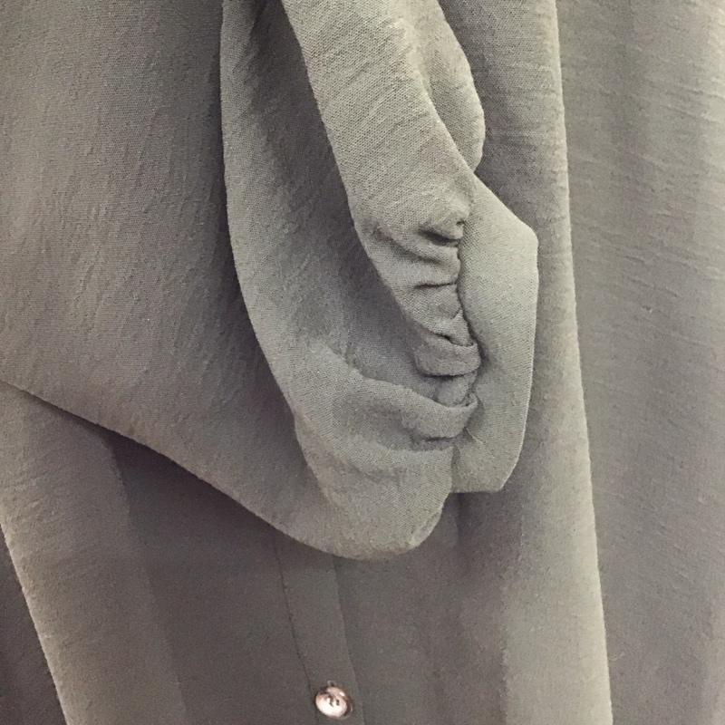 ザラ ZARA ワンピース ひざ丈スカート 0387 169 505 スタンドネック フリル 長袖 L 無地 カーキ / カーキ /  レディース USED 古着 中古 10109505