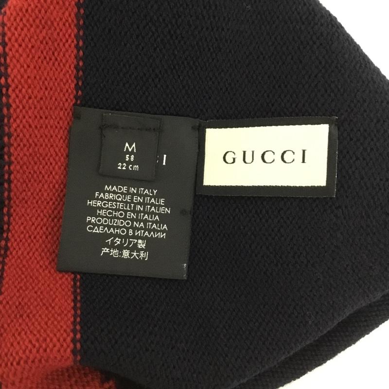 グッチ GUCCI 帽子 ニット帽 箱有 GG ワンポイント 紺 / ネイビー / X 赤 / レッド /  メンズ USED 古着 中古 10144330