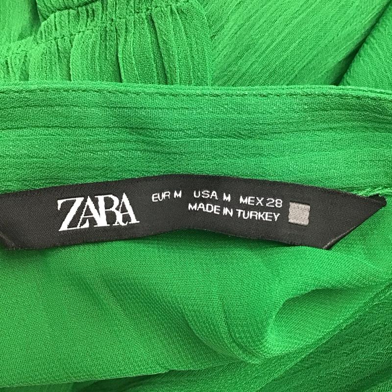 ザラ ZARA ワンピース ロングスカート 半袖ワンピース ロングワンピース Vネック フレアスカート 前開きワンピース M 無地 緑 / グリーン /  レディース USED 古着 中古 10117406