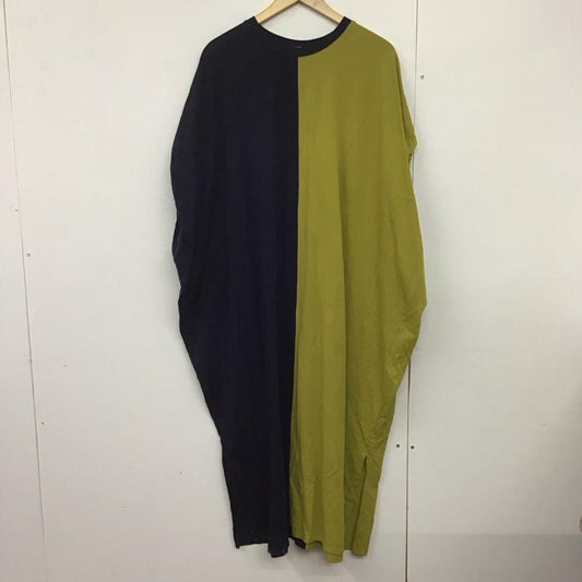オズモーシス OSMOSIS ワンピース ロングスカート 798006-761O バイカラータックワンピース 半袖 ONE SIZE 無地 紺 / ネイビー / X 黄緑 / イエローグリーン /  レディース USED 古着 中古 10144376