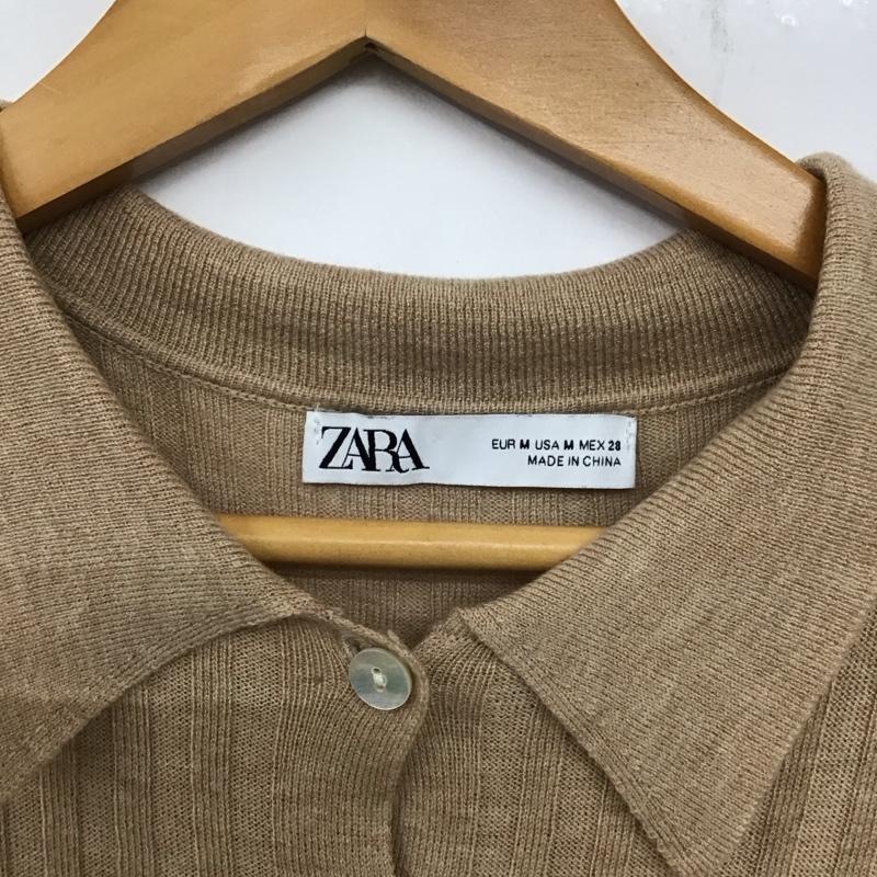 ザラ ZARA ポロシャツ 長袖 9598/032/711 リブニット ボタン ポロシャツ M 無地 ベージュ / ベージュ /  レディース USED 古着 中古 10133651