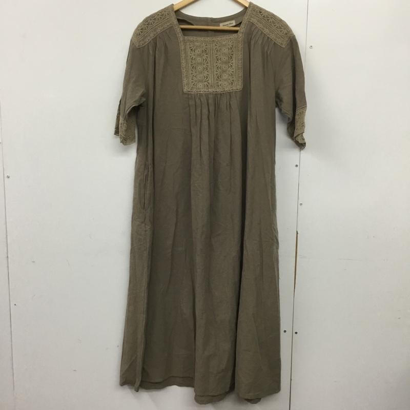 サマンサモスモス Samansa Mos2 ワンピース ロングスカート 半袖ロングワンピース フレアスカート スクエアーネック FREE 無地 茶 / ブラウン /  レディース USED 古着 中古 10143592