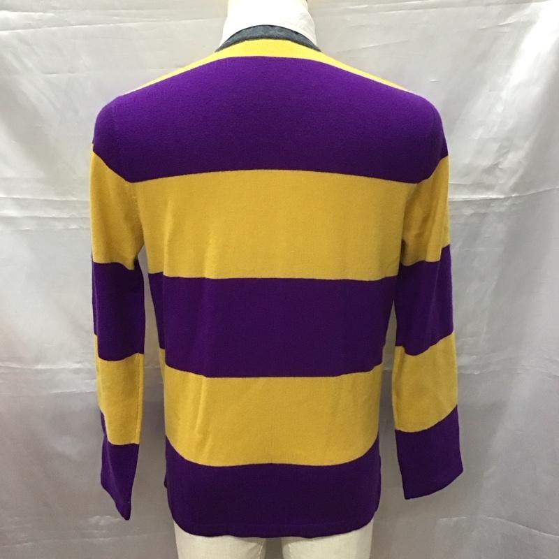 ニューヨーカー NEWYORKER ニット、セーター 長袖 長袖ニットカットソー カラーニット セーター M ボーダー柄 黄 / イエロー / X 紫 / パープル /  メンズ USED 古着 中古 10113237