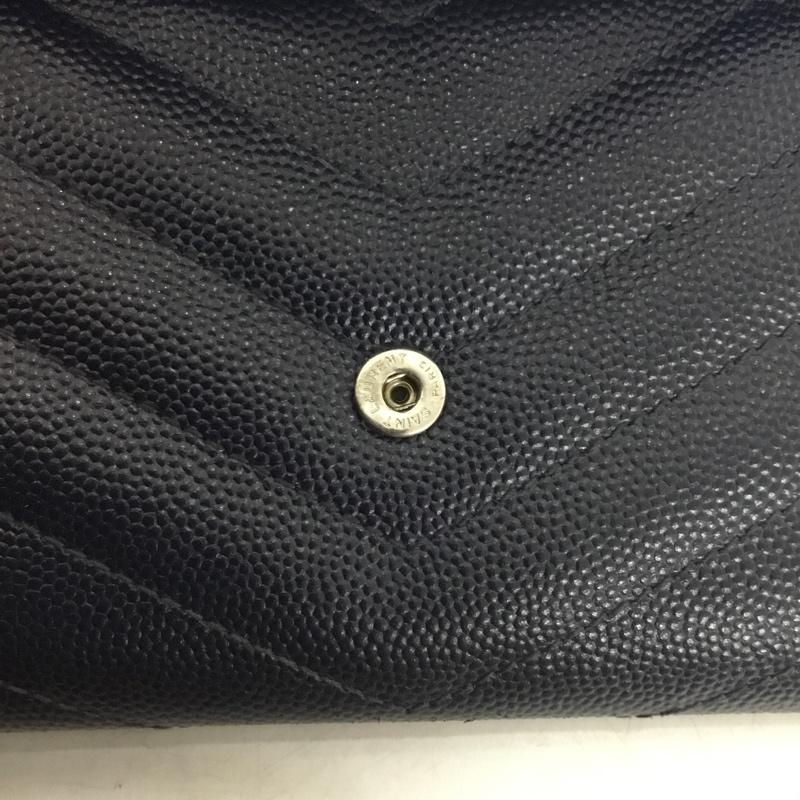 イヴサンローラン Yves Saint Laurent 財布 コンパクト財布 ミニウォレット YSL カードケース ロゴ、文字 紺 / ネイビー /  レディース USED 古着 中古 10131947