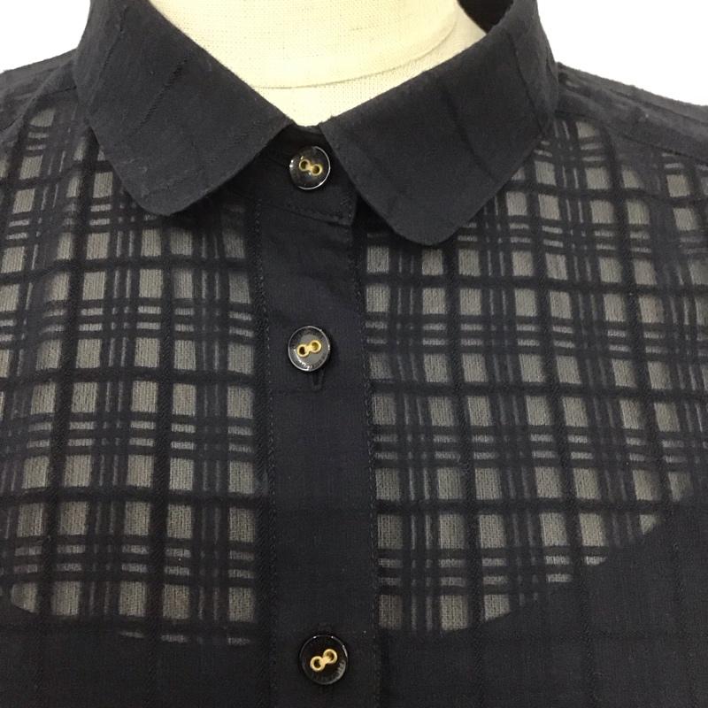 ブルーレーベル・クレストブリッジ BLUE LABEL CRESTBRIDGE ワンピース ひざ丈スカート 55j33-711-29 マイクロチェックレーシーワンピース 半袖シャツワンピース 前開きシャツ 36 無地 紺 / ネイビー /  レディース USED 古着 中古 10107360