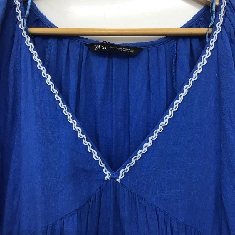 ザラ ZARA ワンピース ロングスカート 半袖ロングワンピース フレアスカート Vネック M 刺繍 青 / ブルー /  レディース USED 古着 中古 10147112