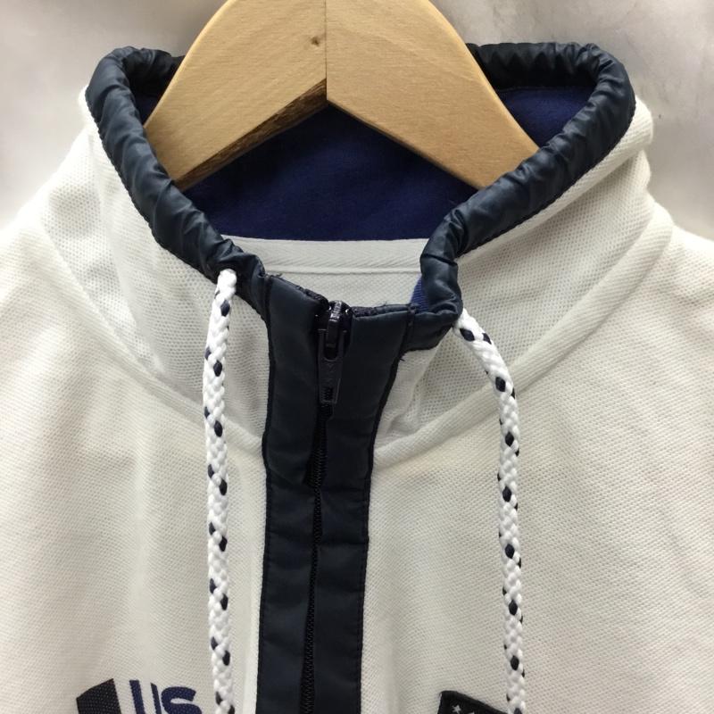 エディーバウアー Eddie Bauer カットソー 半袖 ハーフジップ M ロゴ、文字 白 / ホワイト / X 紺 / ネイビー /  メンズ USED 古着 中古 10117803