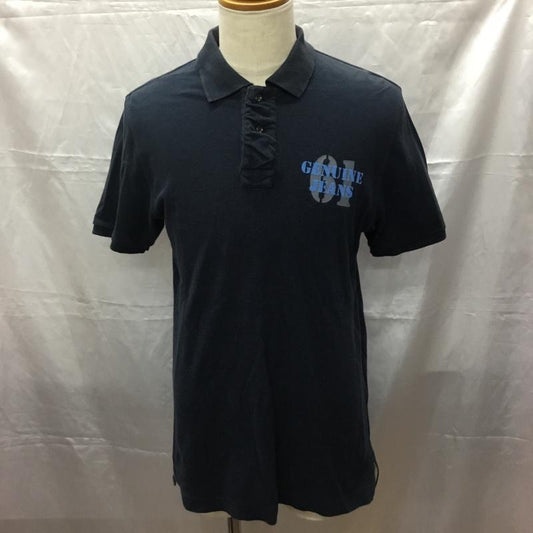 エドウィン EDWIN ポロシャツ 半袖 半袖ポロシャツ カラーシャツ 半袖カットソー L ロゴ、文字 紺 / ネイビー /  メンズ USED 古着 中古 10112290