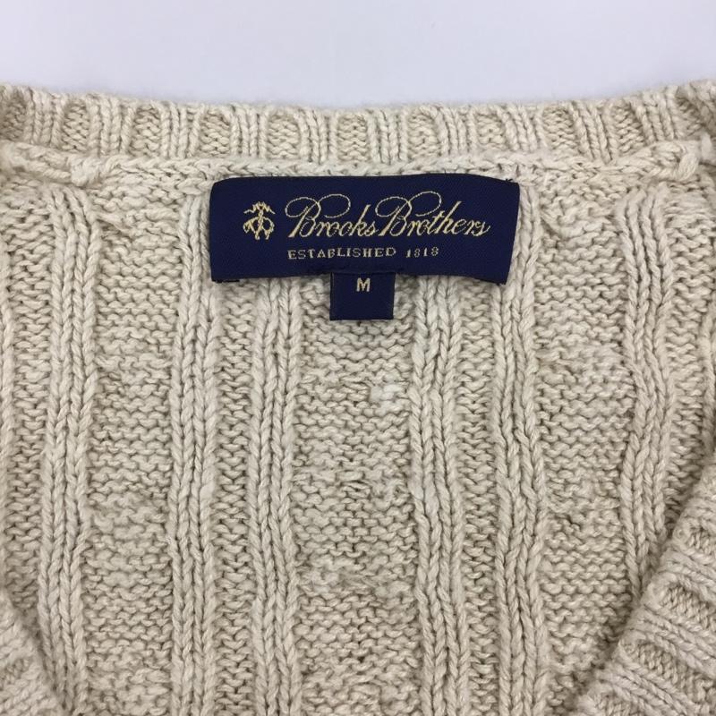ブルックスブラザーズ BROOKS BROTHERS ニット、セーター 長袖 Vネック コットンリネン 綿麻 ケーブル M  ベージュ / ベージュ /  メンズ USED 古着 中古 10112883