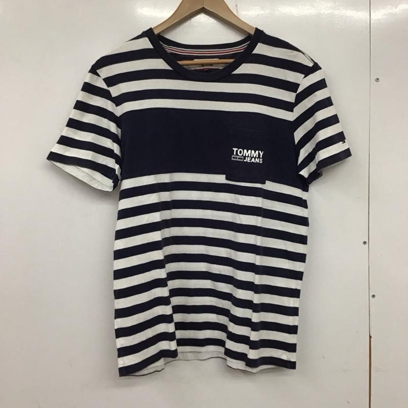トミー ジーンズ TOMMY JEANS Tシャツ 半袖 L ボーダー柄 白 / ホワイト / X 紺 / ネイビー /  メンズ USED 古着 中古 10134830
