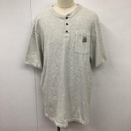 カーハート Carhartt カットソー 半袖 半袖カットソー プリントTシャツ ヘンリーネックカットソー XL ロゴ、文字 灰 / グレー /  メンズ USED 古着 中古 10119932