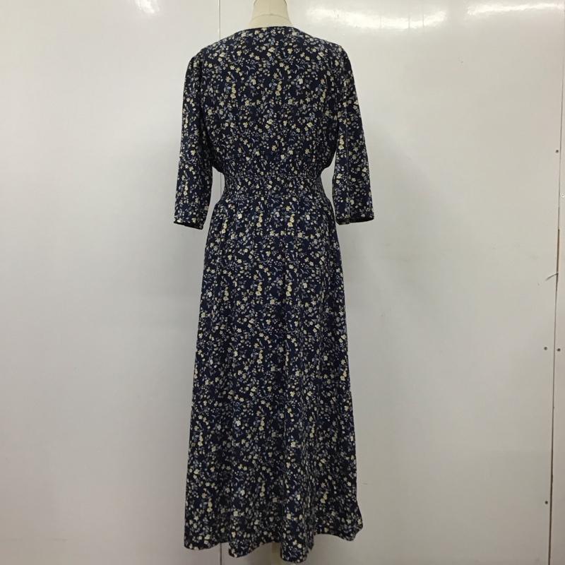 ナチュラルクチュール natural couture ワンピース ロングスカート 720180 五分袖 Vネック FREE 花柄 紺 / ネイビー /  レディース USED 古着 中古 10115508