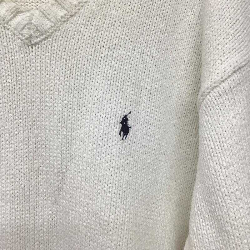 ポロバイラルフローレン Polo by RALPH LAUREN ニット、セーター 長袖 長袖ニットカットソー Vネック セーター M ロゴ、文字 白 / ホワイト /  メンズ USED 古着 中古 10141738