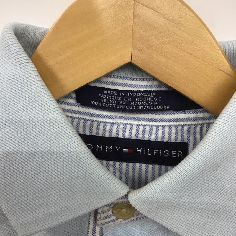 トミーヒルフィガー TOMMY HILFIGER ポロシャツ 半袖 半袖ポロシャツ 半袖カットソー カラーシャツ S ロゴ、文字 水色 / ライトブルー /  メンズ USED 古着 中古 10130146