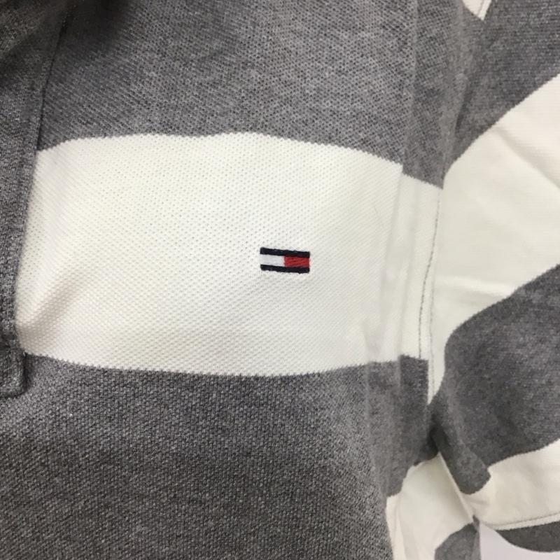 ヒルフィガーデニム HILFIGER DENIM ポロシャツ 半袖 ボーダー L ワンポイント 灰 / グレー / X 白 / ホワイト /  レディース USED 古着 中古 10122895