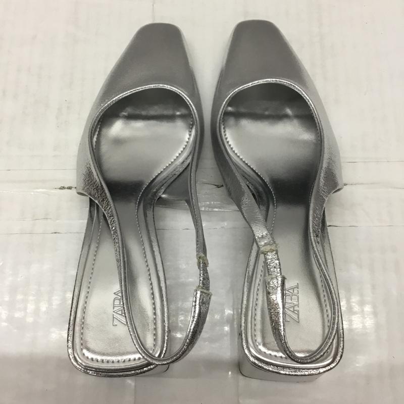ザラ ZARA ミュール ミュール 2224 310 808 バックベルト メタリック EU38 無地 銀 / シルバー /  レディース USED 古着 中古 10119090