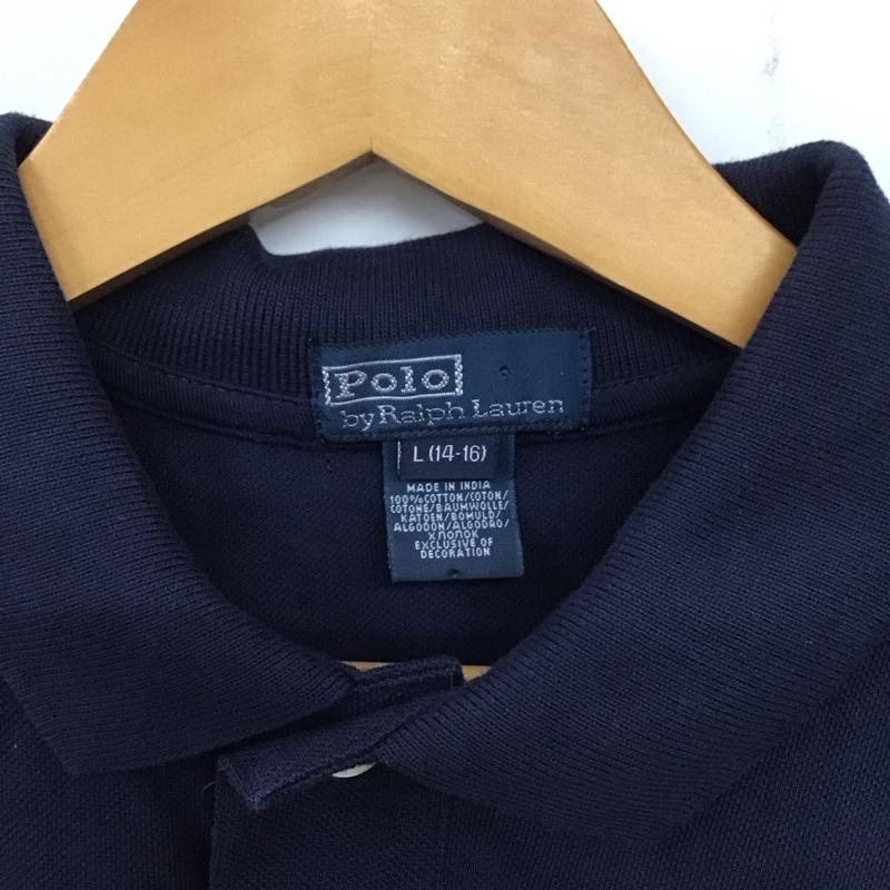 ポロバイラルフローレン Polo by RALPH LAUREN ポロシャツ 半袖 半袖ポロシャツ カラーシャツ 半袖カットソー L ロゴ、文字 紺 / ネイビー /  ボーイズ USED 古着 中古 10139314