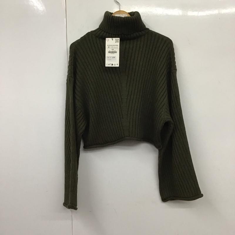 ザラ ZARA ニット、セーター 長袖 6771 142 505 クロップド丈 リブ タートルネック タグ付き M 無地 カーキ / カーキ /  レディース USED 古着 中古 10131300