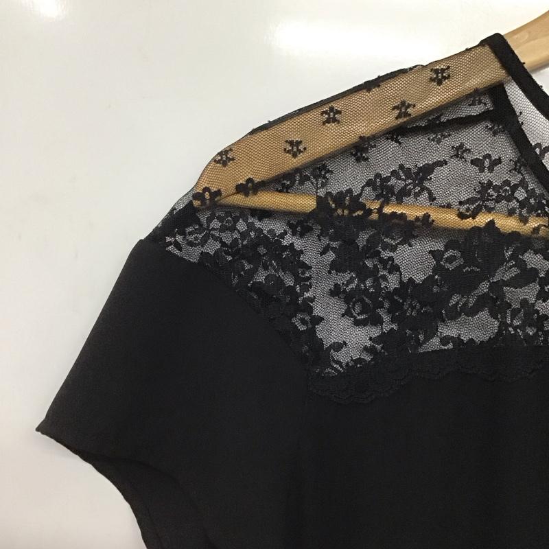 ザラベーシック ZARA BASIC ワンピース ロングスカート 半袖ロングワンピース フレアスカート レース XL 無地 黒 / ブラック /  レディース USED 古着 中古 10143729
