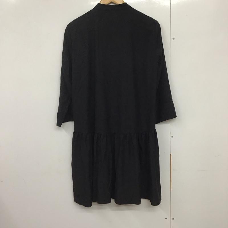 ザラ ZARA ワンピース ひざ丈スカート 4437 273 800 バンドカラー 袖ロールアップ シャツワンピース M 無地 黒 / ブラック /  レディース USED 古着 中古 10142148