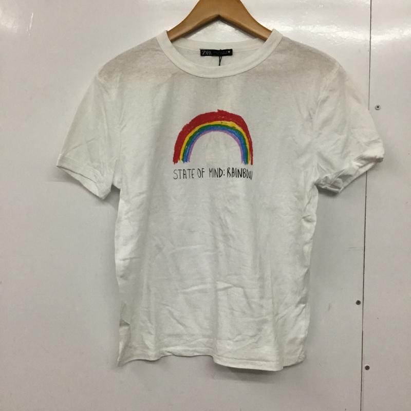 ザラ ZARA Tシャツ 半袖 5643 420 024 クルーネック 虹 タグ付き M ロゴ、文字 白 / ホワイト /  レディース USED 古着 中古 10144685