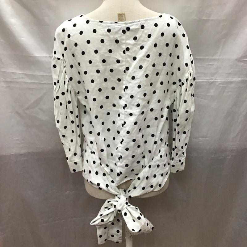 ザラウーマン ZARA WOMAN カットソー 七分袖 4886 046 251 リネン リボン XS ドット 白 / ホワイト / X 黒 / ブラック /  レディース USED 古着 中古 10116947