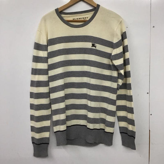 バーバリーブラックレーベル BURBERRY BLACK LABEL ニット、セーター 長袖 長袖ニットカットソー クルーネック セーター 3 ボーダー柄 灰 / グレー / X 白 / ホワイト /  メンズ USED 古着 中古 10140541