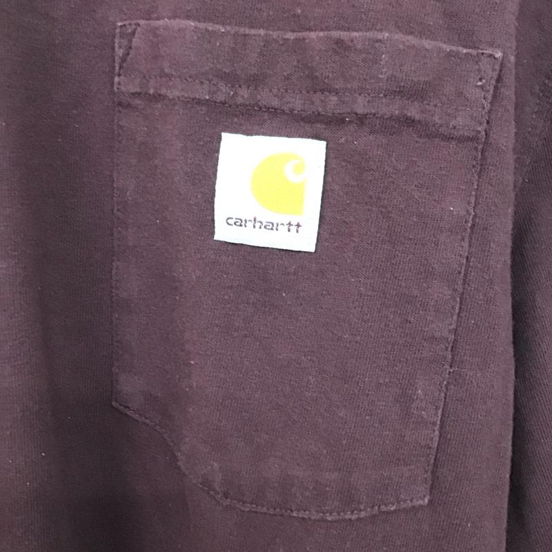 カーハート Carhartt カットソー 長袖 長袖カットソー プリントカットソー クルーネック S ロゴ、文字 えんじ / ワインレッド /  メンズ USED 古着 中古 10128732