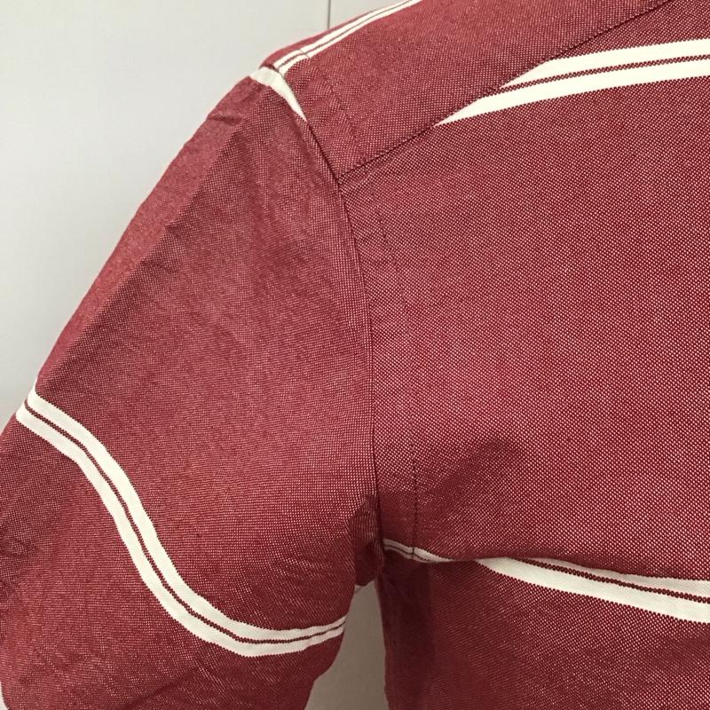 サタデーズサーフニューヨークシティー SATURDAYS SURF NYC シャツ、ブラウス 半袖 ボタンダウン 胸ポケット S ボーダー柄 えんじ / ワインレッド / X 白 / ホワイト /  メンズ USED 古着 中古 10113085