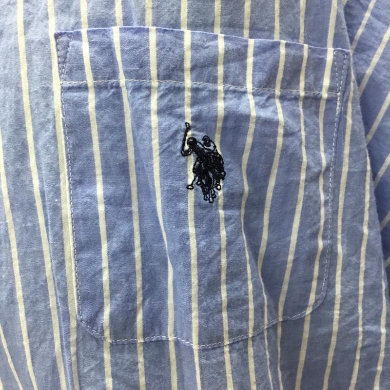 ユーエスポロアッスン U.S.POLO ASSN. シャツ、ブラウス 半袖 半袖シャツ カラーシャツ 半袖カットソー ストライプシャツ L ストライプ 白 / ホワイト / X 水色 / ライトブルー /  メンズ USED 古着 中古 10113303