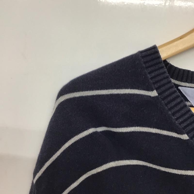 トミーヒルフィガー TOMMY HILFIGER ニット、セーター 長袖 長袖ニットカットソー Vネック セーター L ボーダー柄 紺 / ネイビー /  メンズ USED 古着 中古 10143542