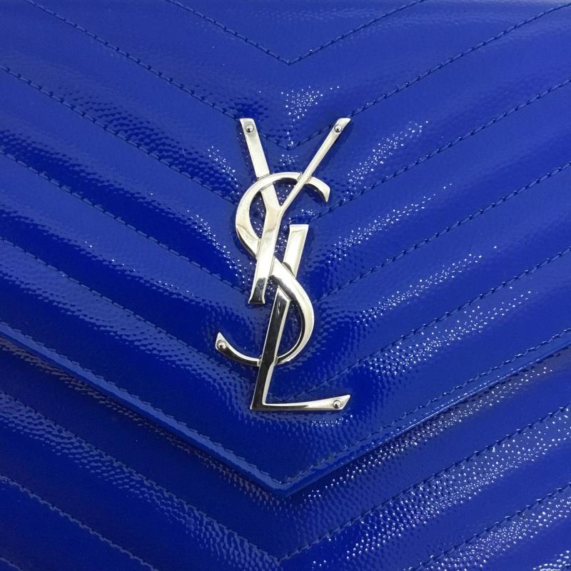 サンローラン SAINTLAURENT 財布 長財布 モノグラム チェーン ウォレット 箱有 ロゴ、文字 青 / ブルー / X 銀 / シルバー /  レディース USED 古着 中古 10147570