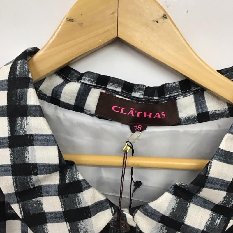 クレイサス CLATHAS ワンピース ひざ丈スカート 5410506 長袖 前開き タグ付き 38 チェック 白 / ホワイト / X 黒 / ブラック /  レディース USED 古着 中古 10117754