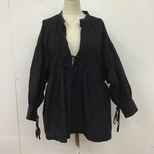 ザラ ZARA シャツ、ブラウス 七分袖 カジュアルシャツ ノーカラーシャツ 七分丈 フレアシャツ M 無地 黒 / ブラック /  レディース USED 古着 中古 10109947