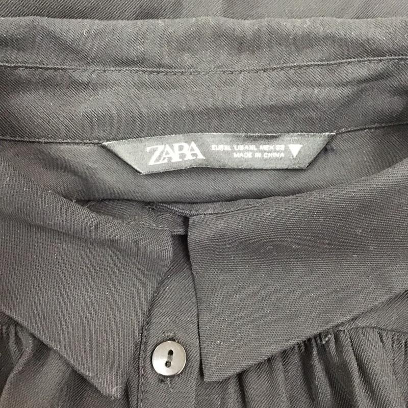 ザラ ZARA ワンピース ひざ丈スカート 7901 355 800 ティアードシャツワンピ 長袖 XL 無地 黒 / ブラック /  レディース USED 古着 中古 10112461