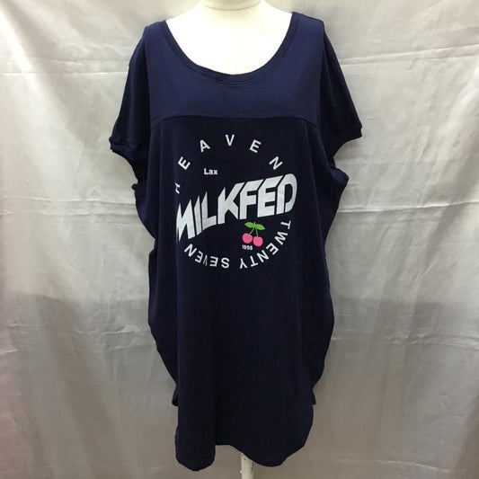 ミルクフェド MILKFED. タンクトップ タンクトップ タンクトップ ノースリーブカットソー プリントTシャツ S ロゴ、文字 紺 / ネイビー /  レディース USED 古着 中古 10112246