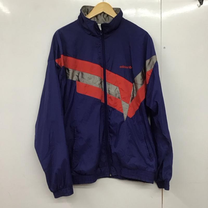アディダス adidas ジャケット、上着 ジャンパー、ブルゾン ジップアップジャケット ナイロンジャケット アウター L ロゴ、文字 青 / ブルー / X 赤 / レッド / X 銀 / シルバー /  メンズ USED 古着 中古 10140741