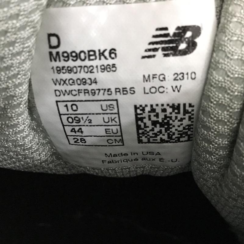 ニューバランス New Balance スニーカー スニーカー M990 BK6 MADE IN USA 28cm 28.0cm ロゴ、文字 黒 / ブラック / X 灰 / グレー /  メンズ USED 古着 中古 10146032