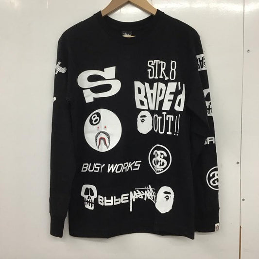 ステューシー STUSSY カットソー 長袖 長袖カットソー プリントカットソー クルーネック a bathing ape S ロゴ、文字 黒 / ブラック /  メンズ USED 古着 中古 10137807