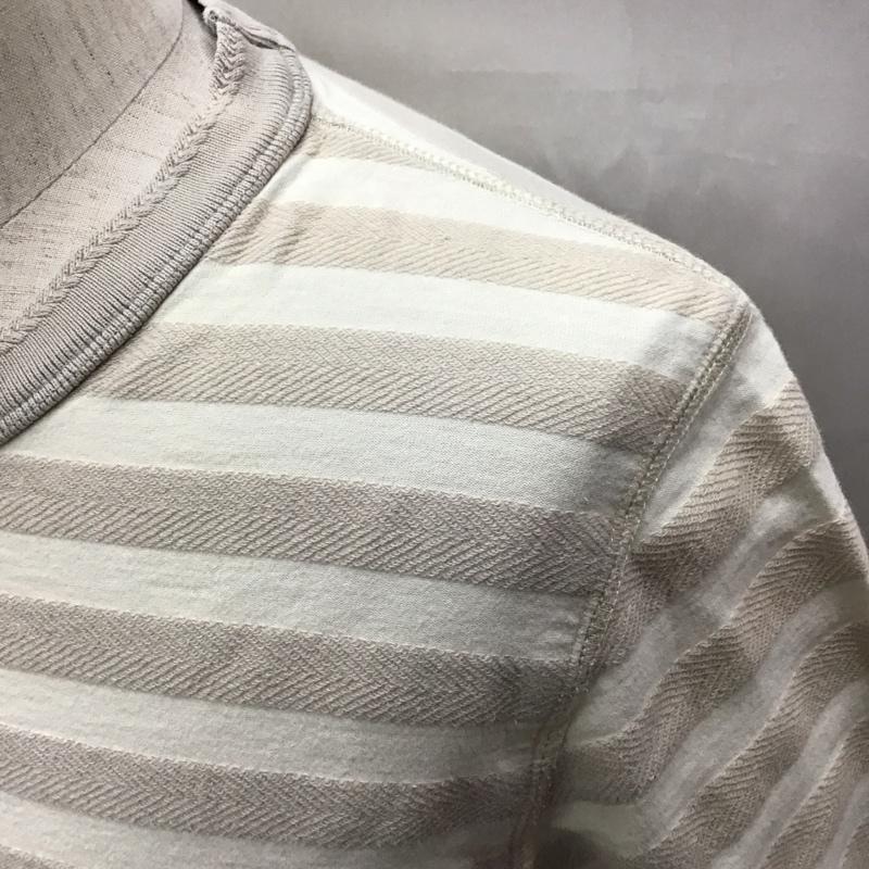 ナノユニバース nano・universe Tシャツ 半袖 半袖カットソー プリントTシャツ クルーネックカットソー L ボーダー柄 ベージュ / ベージュ /  メンズ USED 古着 中古 10116173