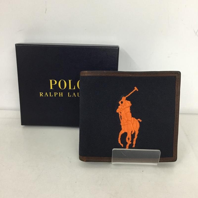 ポロラルフローレン POLO RALPH LAUREN 財布 二つ折り ビッグポニー キャンバス 箱有 札入れ ワンポイント 紺 / ネイビー / X 茶 / ブラウン / X 橙 / オレンジ /  メンズ USED 古着 中古 10144332