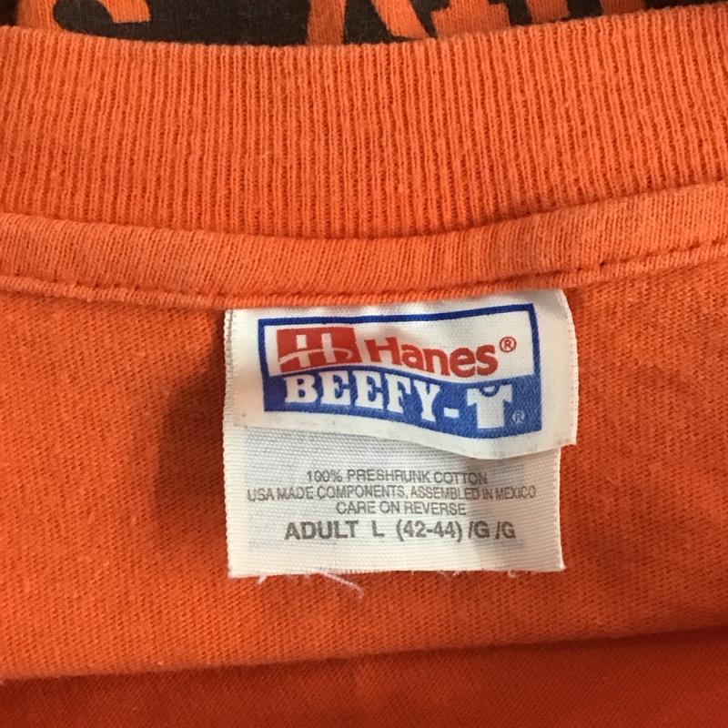 ヘインズ HANES Tシャツ 半袖 半袖カットソー プリントTシャツ クルーネックカットソー L ロゴ、文字 橙 / オレンジ /  メンズ USED 古着 中古 10146580