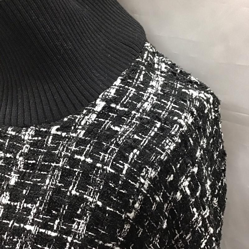 ザラ ZARA ニット、セーター 長袖 3440 250 800 モックネック フリンジ XS チェック 黒 / ブラック / X 白 / ホワイト /  レディース USED 古着 中古 10118431