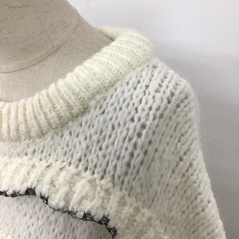 ザラ ZARA ニット、セーター 長袖 6771 121 712 ラメ糸 フリル クルーネック S 無地 白 / ホワイト / X 黒 / ブラック /  レディース USED 古着 中古 10122642