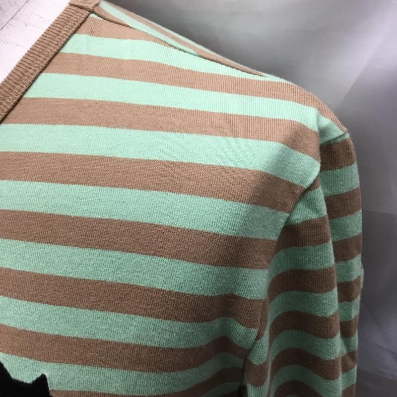 ニャー にゃー Tシャツ 長袖 Ne-net NY61JK014 ボーダー ロンT 3 ワンポイント ベージュ / ベージュ / X 薄緑 / ライトグリーン /  メンズ USED 古着 中古 10117190